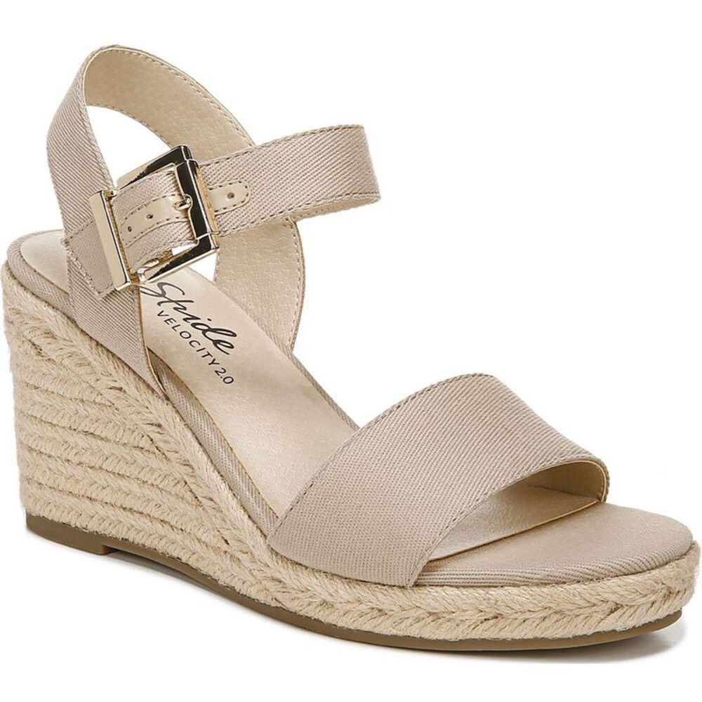 LifeStride Womens Tango Tan Faux Leather Ankle Strap Wedge Sandals Shoes New